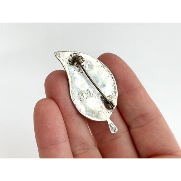 Leaf Shaped Beto of Taxco Abalone Shell Inlay Vintage Sterling Silver Brooch - Picture 3 of 10